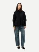 Women's Patch Pocket Cashmere Poncho Jacket Dark Navy worn by model front view on white background