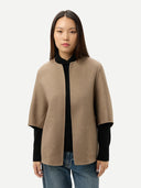 Women's Patch Pocket Cashmere Poncho Jacket Dark Navy worn by model detail view on white background