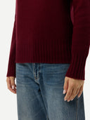 Fold-Over Turtleneck Cashmere Sweater Zinfandel worn by model, detail view on white background