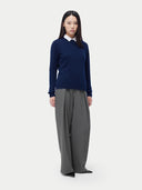 Cashmere Crewneck Sweater Navy worn by model, front view, on white background