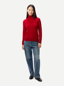 Timeless Cashmere Turtleneck Sweater Chili Pepper  worn by model, front view, on white background