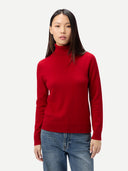 Timeless Cashmere Turtleneck Sweater Chili Pepper  worn by model, detail view, on white background