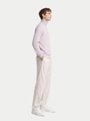 Men's Lavender Fog Cashmere Essential Turtle Neck Sweater worn by model side view,  on white backround