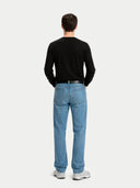Men's Cashmere Silk C-Neck Sweater Black worn by model, back view on white background