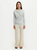 Women's Silk Cashmere C-neck Ice Flow  worn by model, front view on white background