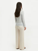 Women's Silk Cashmere C-neck Ice Flow  worn by model, back view on white background