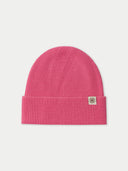 Unisex Cashmere Rib Knit Beanie Aurora Pink detail view on white background