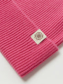 Unisex Cashmere Rib Knit Beanie Aurora Pink detail view on white background
