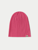 Cashmere Rib Knit Hat Aurora Pink detail view on white background