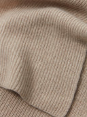 Unisex Organic Cashmere Fisherman Knit Scarf Warm Grey worn by model, detail view on white background