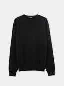 Men's Black Crewneck Cashmere Sweater  detail view on white background
