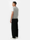 Men's Grey  Cashmere Vest worn by model, back view on white background