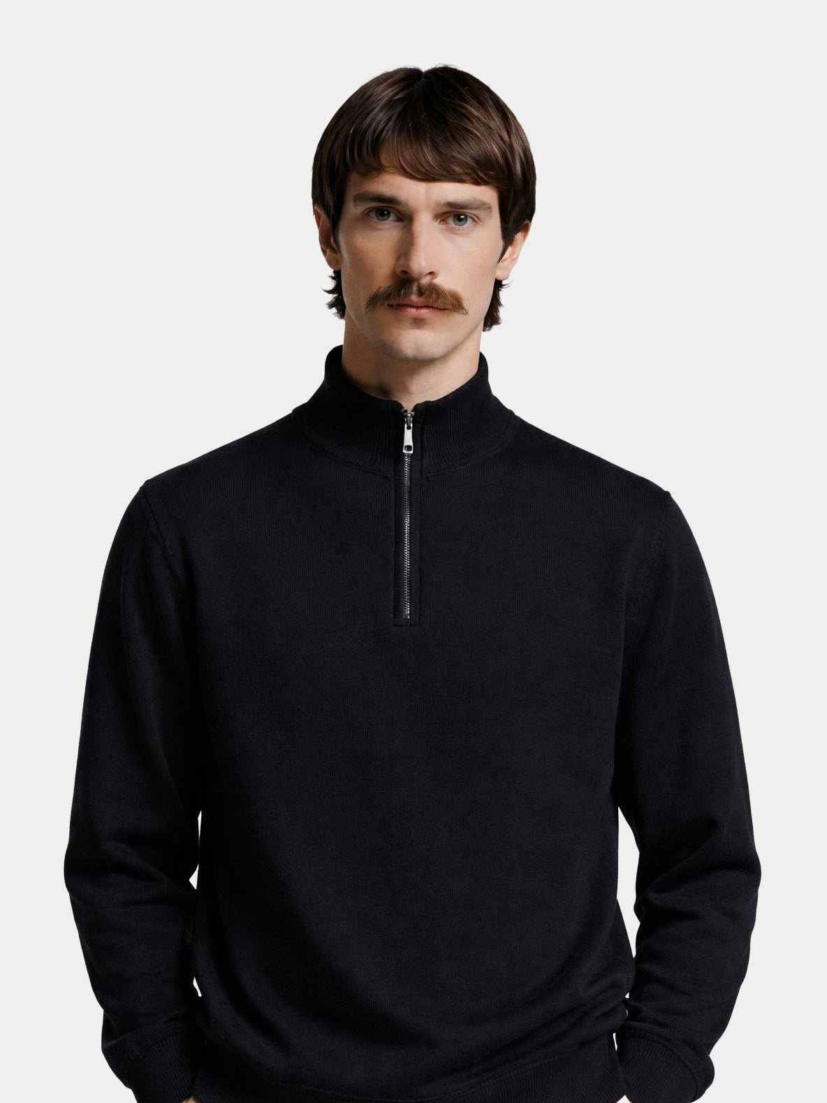 Black Half Zip Cashmere Sweater for Men | GOBI Cashmere