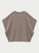 A cropped, batwing-style knit sweater in a muted taupe-brown color, displayed flat against a light gray background.