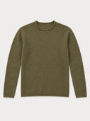 A long-sleeve crewneck knit sweater, displayed flat against a light gray background.