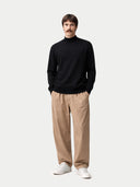 Timeless Mock Neck Cashmere Sweater Black worn by model, front view, on white background