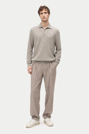 Men's Grey Cashmere Polo Sweater worn by model, front view on white background