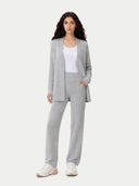 Women's Relaxed-Fit Cashmere Cardigan Grey  worn by model, front view on white background