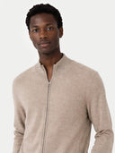 Men's Taupe Full-Zip Cashmere Cardigan  detail view on white background