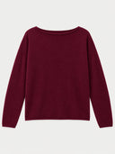 A long-sleeve crewneck sweater in deep burgundy, displayed flat against a light gray background.