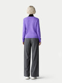 Women's Dusted Peri Cashmere Crewneck Sweater worn by model, back view on white background