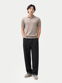 Men Classic Polo Shirt with Short Sleeve Taupe Men  worn by model, front view on white background