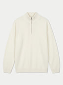 An off-white quarter-zip mock-neck sweater with long sleeves, shown flat against a light gray background.