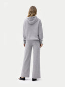 Women's Cashmere Pullover Hoodie High Rise worn by model, back view on white background