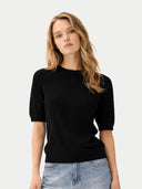 Black short sleeve sweater on a light gray background #color_black