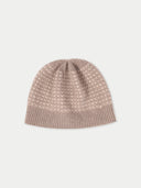 Waffle Knit Cashmere Hat Taupe detail view on white background