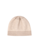 Waffle Knit Cashmere Hat in Dusty Beige with ribbed brim and textured knit for cozy warmth and style.