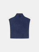 Blue sleeveless turtleneck sweater on a light gray background #color_soft-indigo