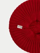 Textured Knit Beret Chili Pepper detail view on white background
