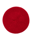 Textured Knit Beret in warm red color, showcasing a wide vertical rib pattern for a chic and versatile style.