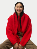 Women wearing a red knitted cashmere sweater and scarf on a white background #color_fiery-red