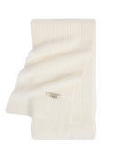 Wide Rib Knit Scarf in soft white with distinctive rib texture, perfect for winter layering.