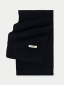 Wide Rib Knit Scarf Black detail view on white background