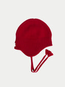 Ultimate Warmth Knit Tie Hat Chili Pepper   detail view on white background
