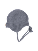 Ultimate Warmth Knit Tie Hat in gray, crafted from cashmere with ear flaps for warmth and style.