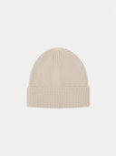 Ribbed Chunky Beanie Beige detail view on white background
