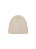 Ribbed Chunky Beanie in beige, made from Mongolian cashmere, featuring thick ribbing and a versatile fit.