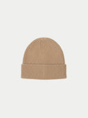 Ribbed Chunky Beanie Taupe detail view on white background
