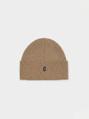 Ribbed Chunky Beanie Taupe detail view on white background
