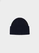 Ribbed Chunky Beanie Navy Blazer  detail view on white background
