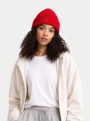 Unisex Beanie Chili Pepper worn by model, detail view on white background