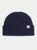 Unisex Beanie Navy Blazer detail view on white background
