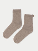  Unisex Cashmere Rib Knit Bed Socks Taupe  detail view on white background