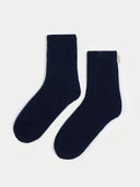 Unisex Cashmere Rib Knit Bed Socks Navy Blazer detail view on white background