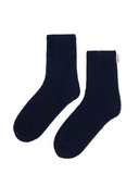 Unisex Cashmere Rib Knit Bed Socks in navy color, made from soft Mongolian cashmere for ultimate comfort.