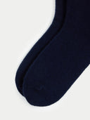 Unisex Cashmere Rib Knit Bed Socks Navy Blazer detail view on white background